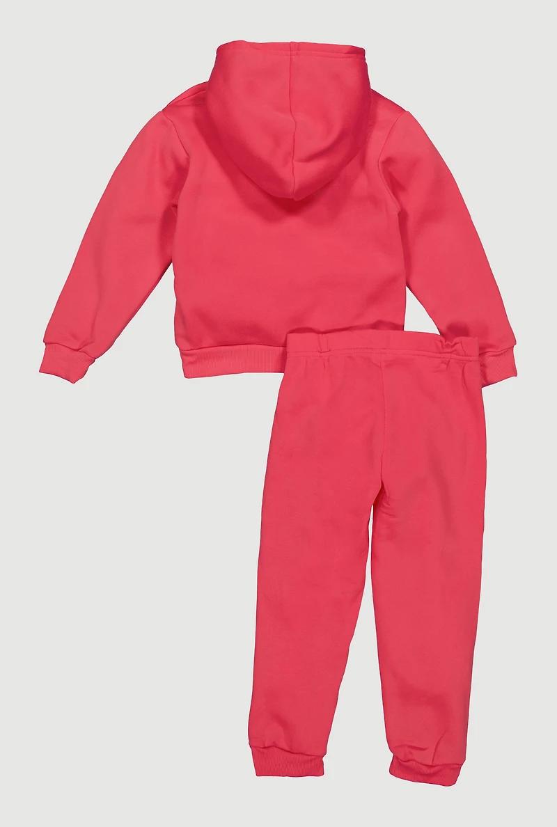 Little Girls Love Bear Glitter Graphic Hoodie and Joggers