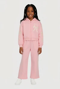 Little Girls Blessed Bow Print Fleece Hoodie and Sweatpants