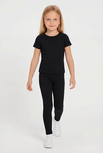 Little Girls Seamless Ribbed Tee and Leggings Set
