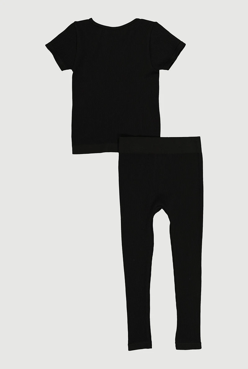 Little Girls Seamless Ribbed Tee and Leggings Set