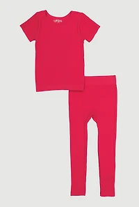 Little Girls Seamless Ribbed Tee and Leggings Set