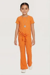 Little Girls Removable Bow Necklace Tee and Flare Pants