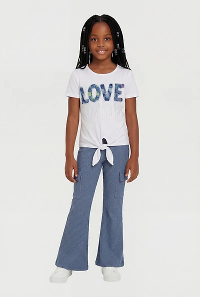 Little Girls Love Graphic Tee and Flare Leg Cargo Pants