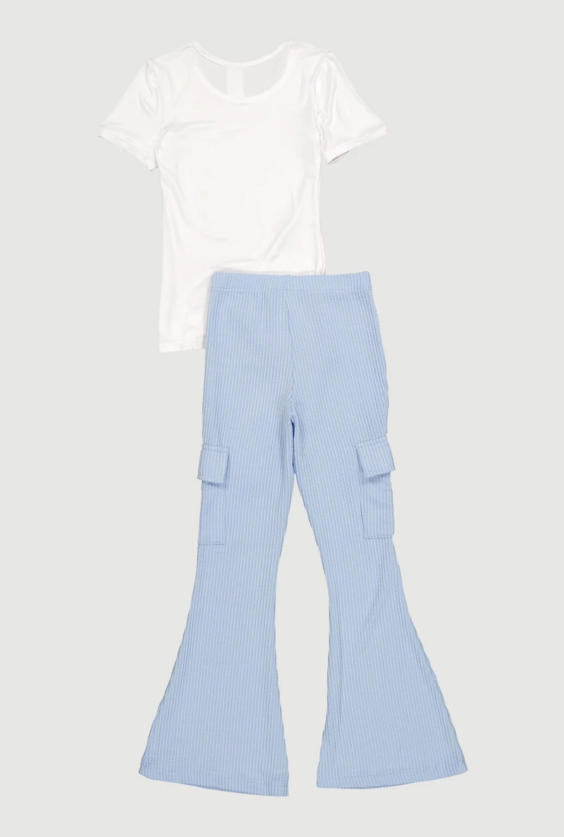 Little Girls Butterfly Graphic Tee and Cargo Pocket Flare Leg Pants