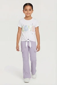 Little Girls Embroidered Love Yourself Graphic Tee and Cargo Pants