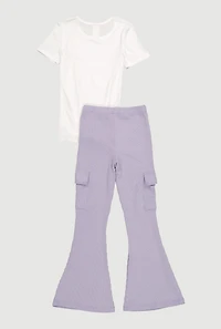 Little Girls Embroidered Love Yourself Graphic Tee and Cargo Pants