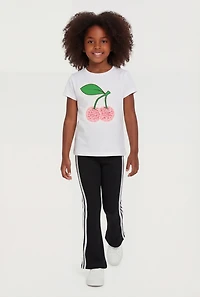 Little Girls Cherry Graphic Tee and Side Stripe Flare Pants