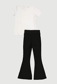 Little Girls Cherry Graphic Tee and Side Stripe Flare Pants