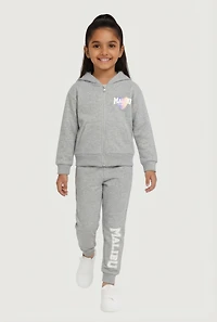 Little Girls Malibu Graphic Hooded Sweatshirt and Joggers