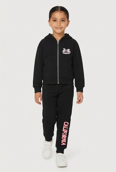 Little Girls LA California Zip Front Hoodie and Joggers