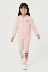 Little Girls Hooded Paris Graphic Sweatshirt and Joggers