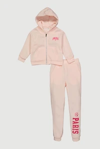Little Girls Hooded Paris Graphic Sweatshirt and Joggers
