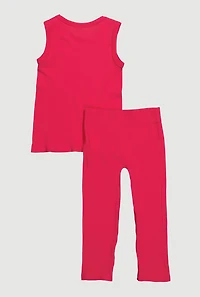 Little Girls Ribbed Knit Seamless Tank Top and Leggings 2 Piece Set, Pink,