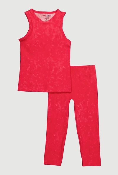 Little Girls Mineral Wash Seamless Tank Top and Leggings Set, Pink, Size 5-6