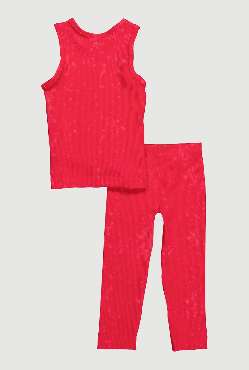 Little Girls Mineral Wash Seamless Tank Top and Leggings Set, Pink, Size 5-6