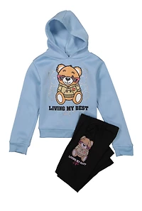 Little Girls Living My Best Life Hoodie and Leggings, Blue, Size 5-6