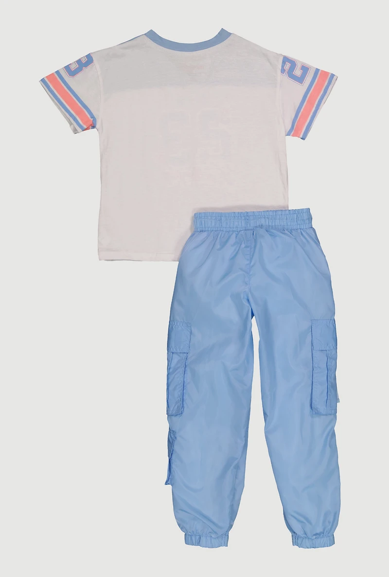 Little Girls 23 Team Butterfly Football Tee and Cargo Joggers