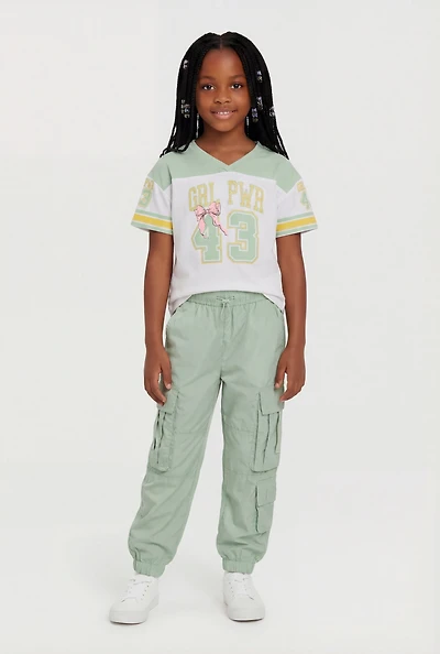 Little Girls Grl Pwr 43 Graphic Tee and Cargo Joggers Set