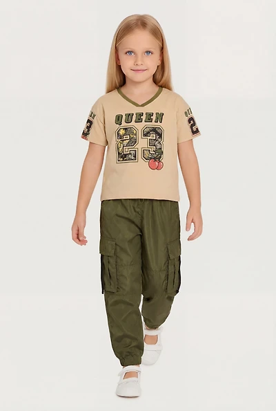 Little Girls Queen 23 Graphic Tee and Nylon Cargo Pants