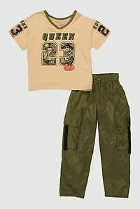 Little Girls Queen 23 Graphic Tee and Nylon Cargo Pants