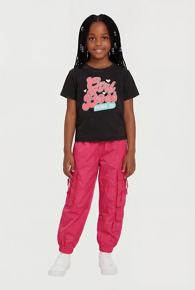 Little Girls Girl Boss Graphic Tee and Cargo Joggers