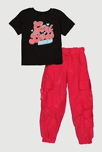 Little Girls Girl Boss Graphic Tee and Cargo Joggers