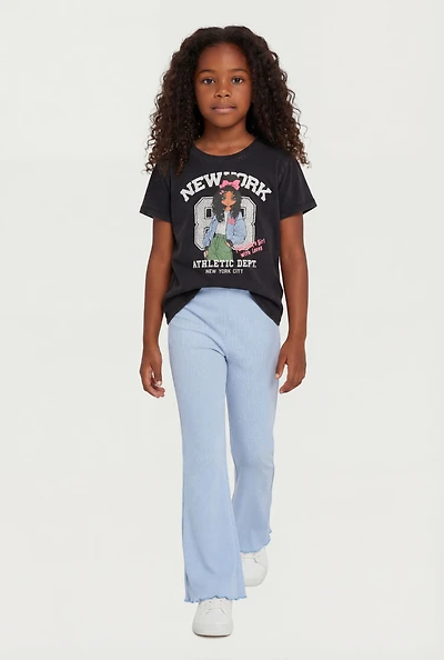 Little Girls Mineral Wash New York Tee and Flare Pants