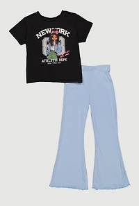Little Girls Mineral Wash New York Tee and Flare Pants