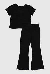 Little Girls Acid Wash Graphic Tee and Flare Pants