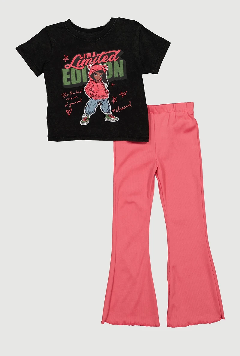 Little Girls Limited Edition Graphic Tee and Flare Pants Set