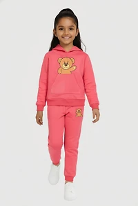 Little Girls Teddy Bear Graphic Hooded Sweatshirt and Sweatpants, Pink, Size 6X