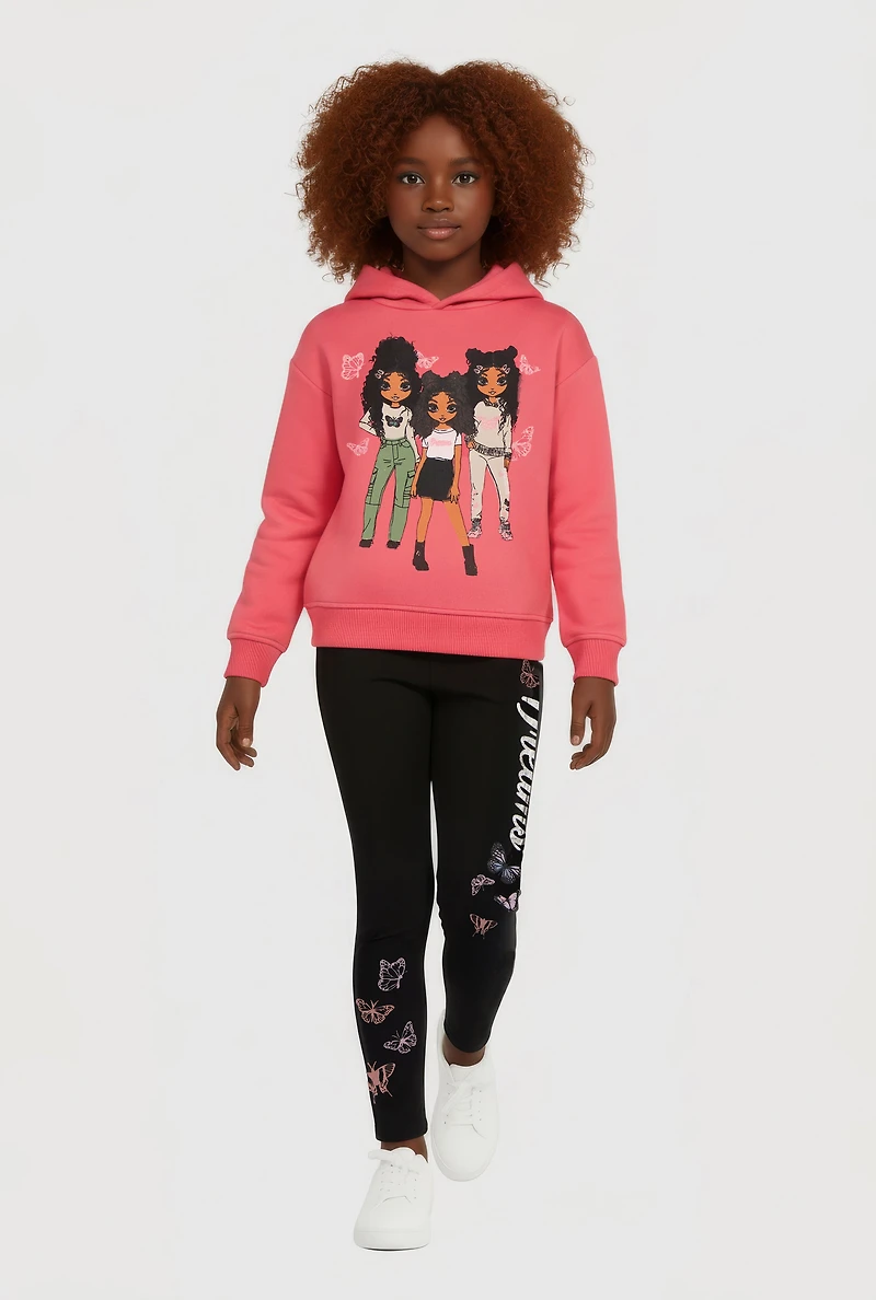 Little Girls Graphic Hoodie and Dreams Leggings