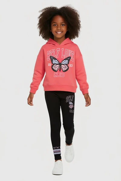 Little Girls Butterfly Self Love Club Graphic Sweatshirt and Leggings