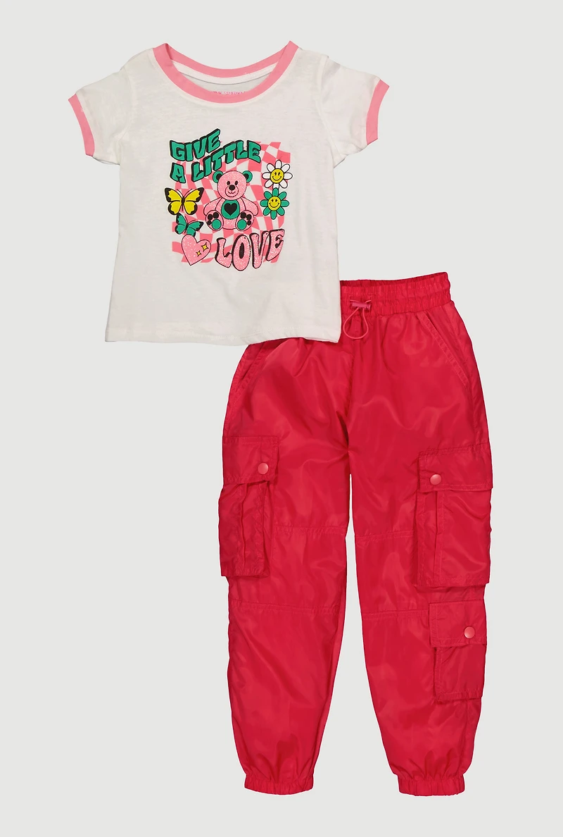 Little Girls Give A Love Graphic Tee and Joggers