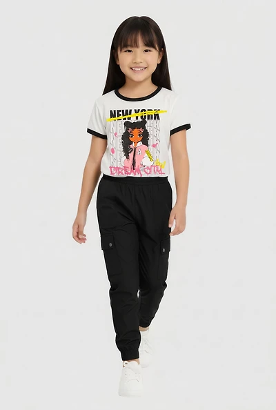 Little Girls New York Graphic Short Sleeve Tee and Cargo Joggers