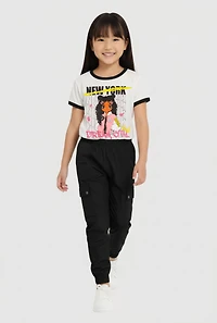 Little Girls New York Graphic Short Sleeve Tee and Cargo Joggers
