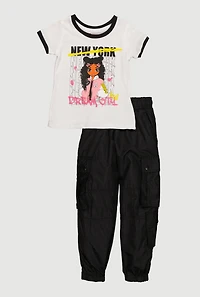Little Girls New York Graphic Short Sleeve Tee and Cargo Joggers