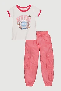 Little Girls New York Graphic Tee and Cargo Joggers Set