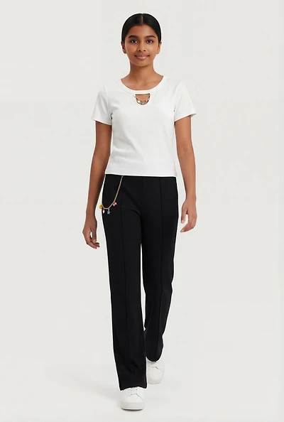 Girls Charm Detail Short Sleeve Top and Pants Set