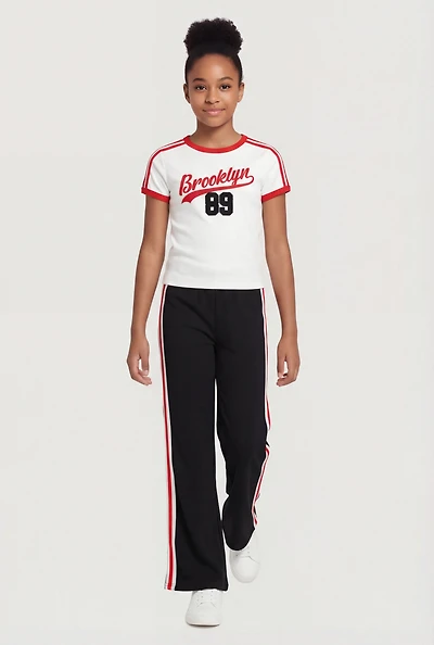 Girls Brooklyn 89 Graphic Tee and Side Stripe Flare Pants Set