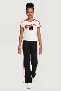 Girls Brooklyn 89 Graphic Tee and Side Stripe Flare Pants Set