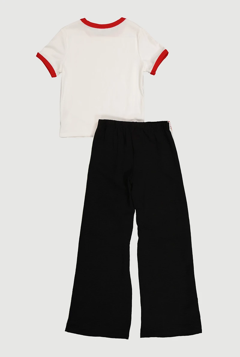 Girls Brooklyn 89 Graphic Tee and Side Stripe Flare Pants Set