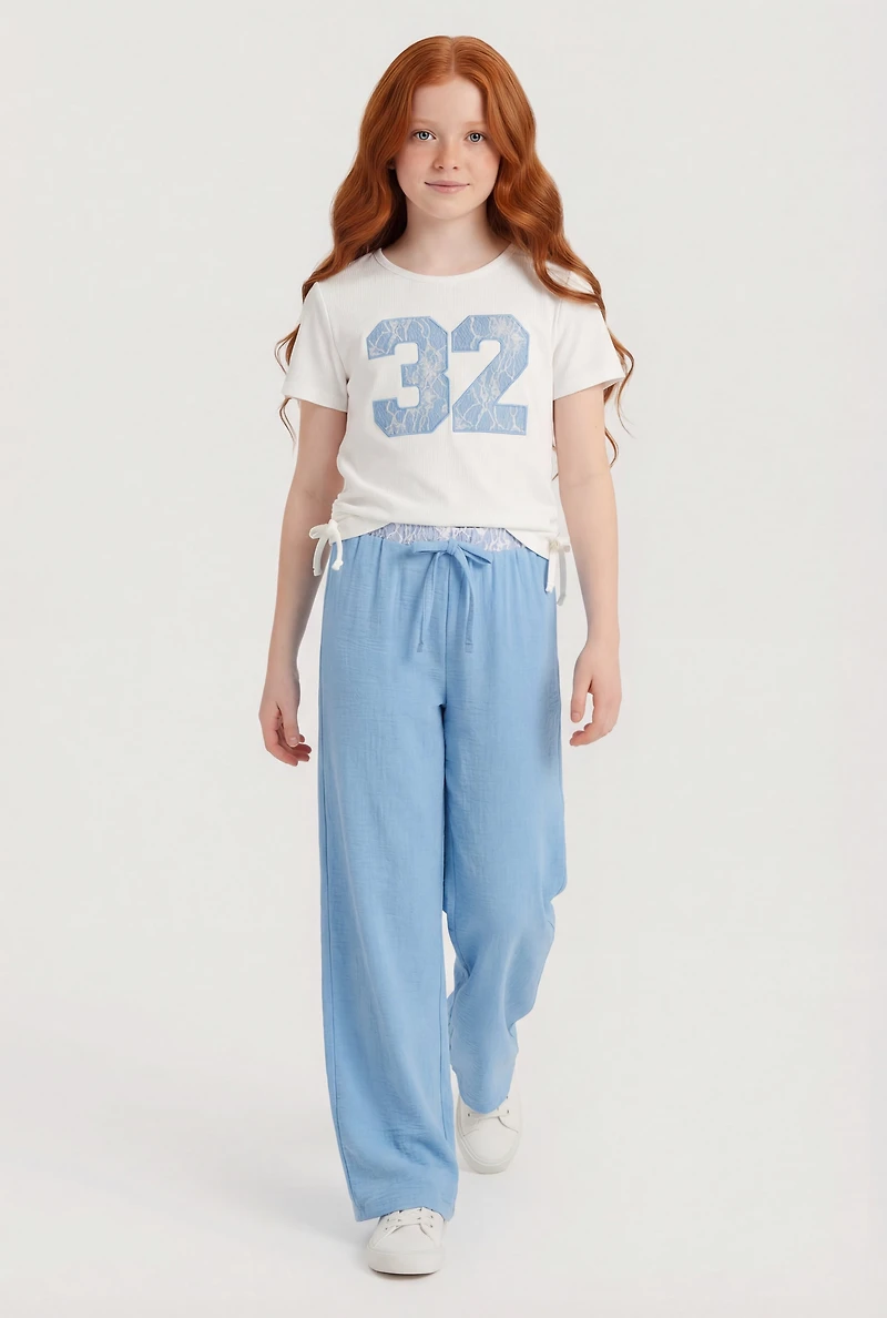Girls 32 Graphic Ruched Side Tee and Pants Set