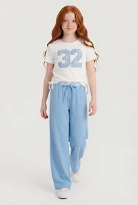 Girls 32 Graphic Ruched Side Tee and Pants Set