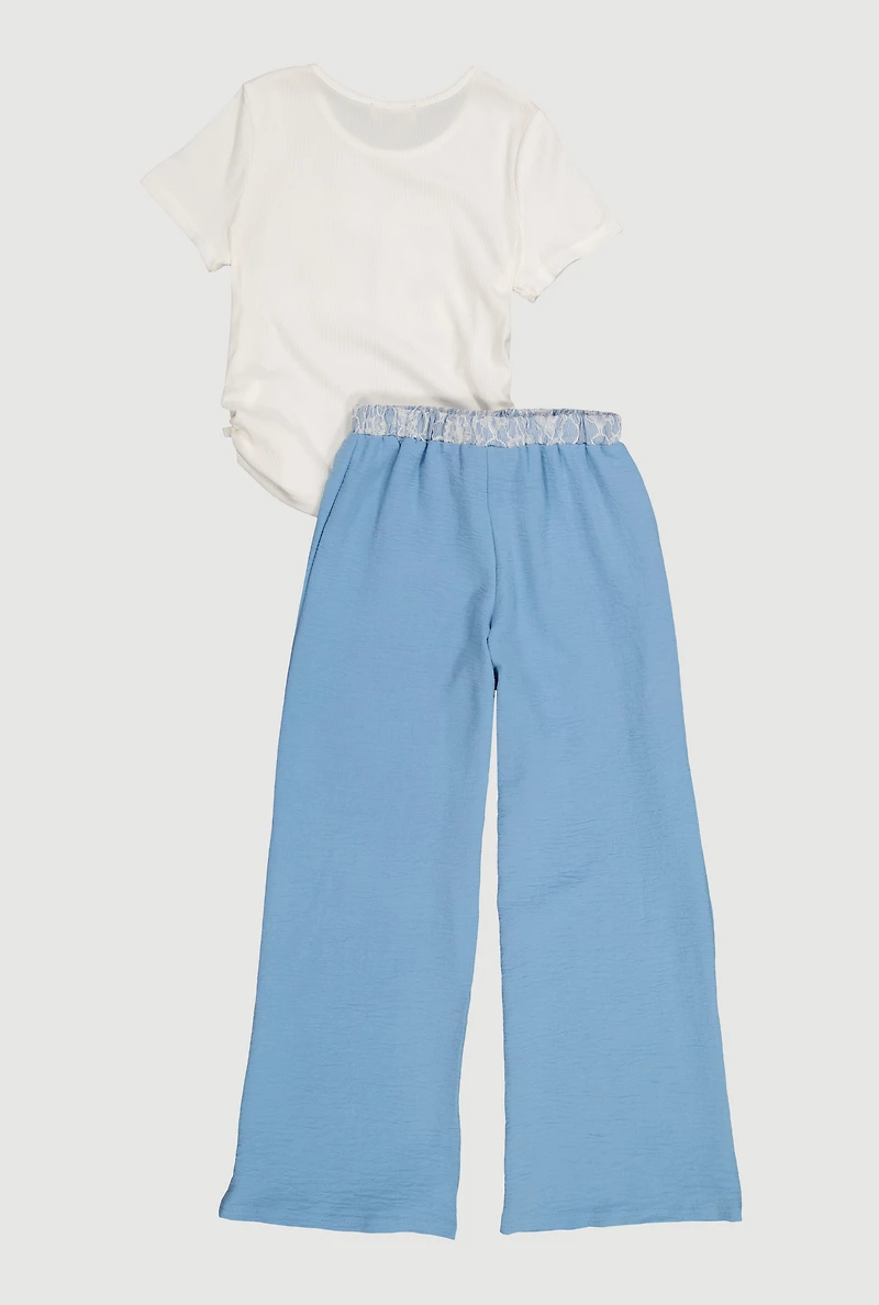 Girls 32 Graphic Ruched Side Tee and Pants Set