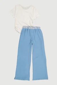 Girls 32 Graphic Ruched Side Tee and Pants Set