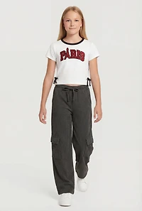 Girls Chenille Paris Patch Graphic Tee and Cargo Pants Set