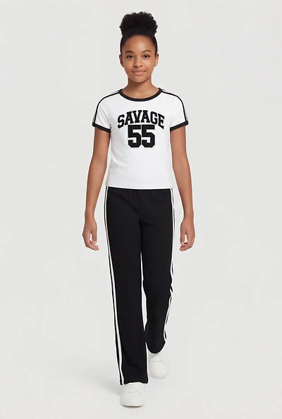 Girls Chenille Savage 55 Patch Graphic Tee and Flare Pants
