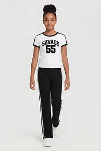 Girls Chenille Savage 55 Patch Graphic Tee and Flare Pants