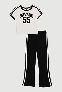 Girls Chenille Savage 55 Patch Graphic Tee and Flare Pants